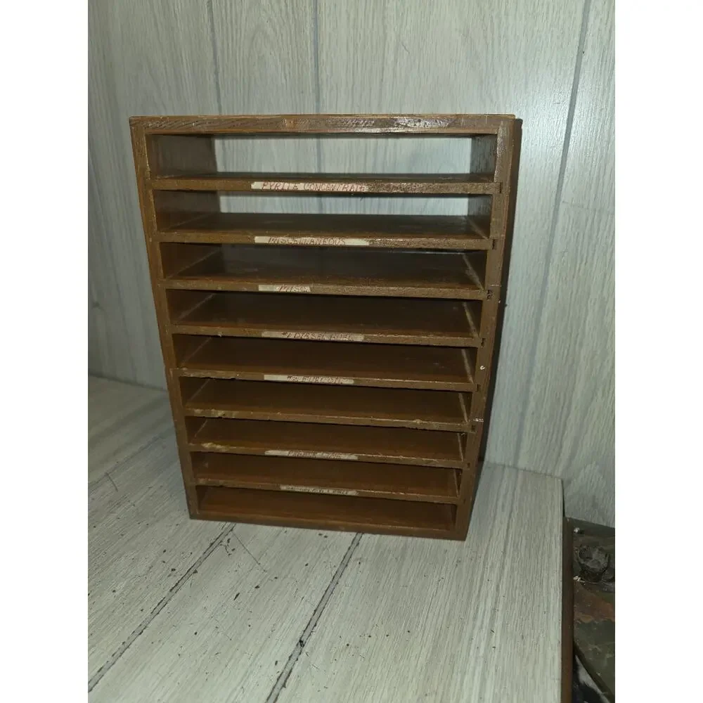 Vtg Wood Desk Filing Shelf Mail Sorter Primitive Office Document Organizer MCM